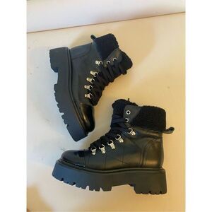 Steve Madden Reyen Black Leather Shearling Boots Size 7 NEW